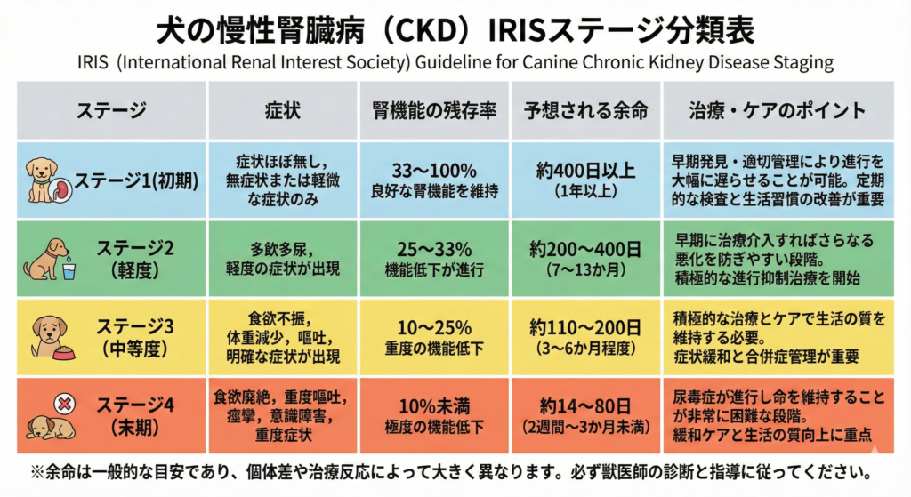 犬の腎臓病:IRISステージ分類と生存期間
