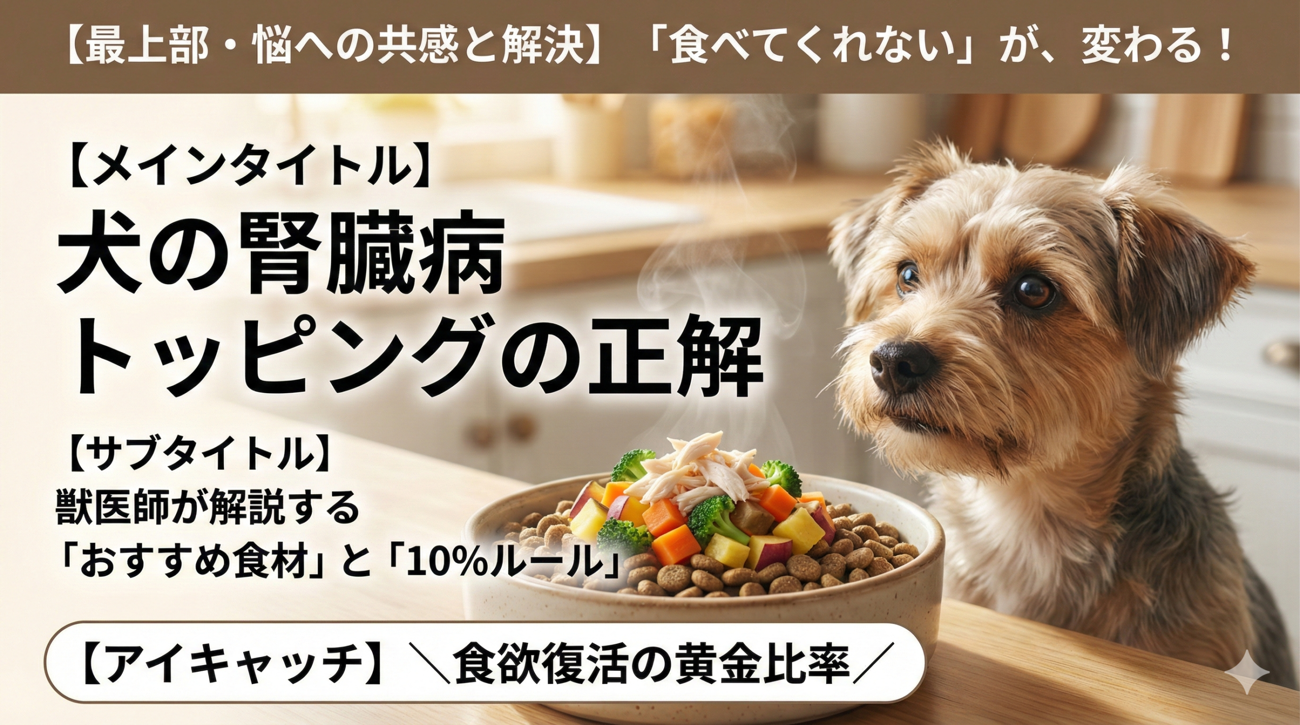 犬の腎臓病トッピングの正解｜食べてくれない悩みを解決する食材と「10%ルール」を獣医師が解説